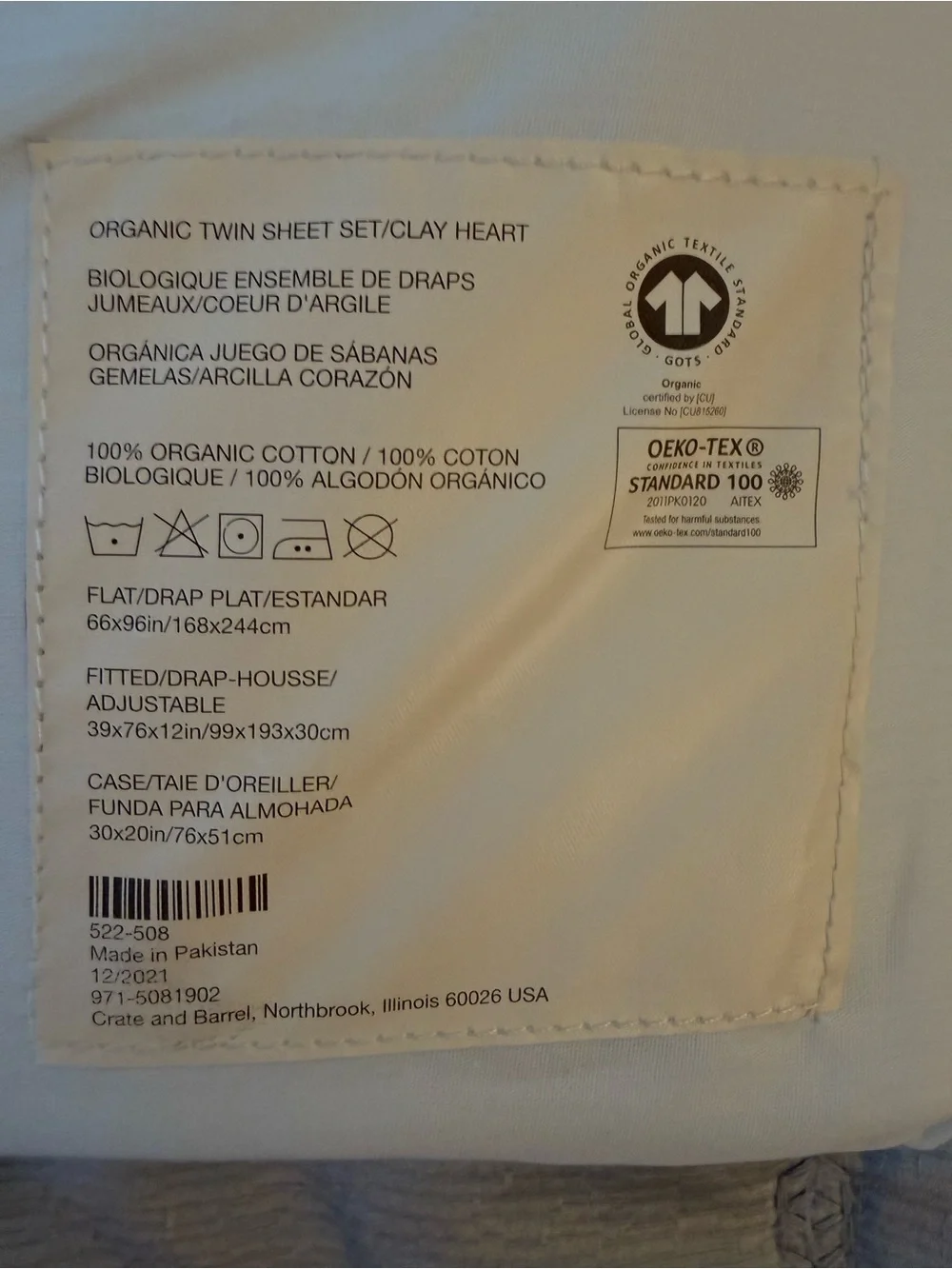 Crate & Barrel Leanne Ford Organic Twin Sheet Set Clay Heart 100% Cotton NWT